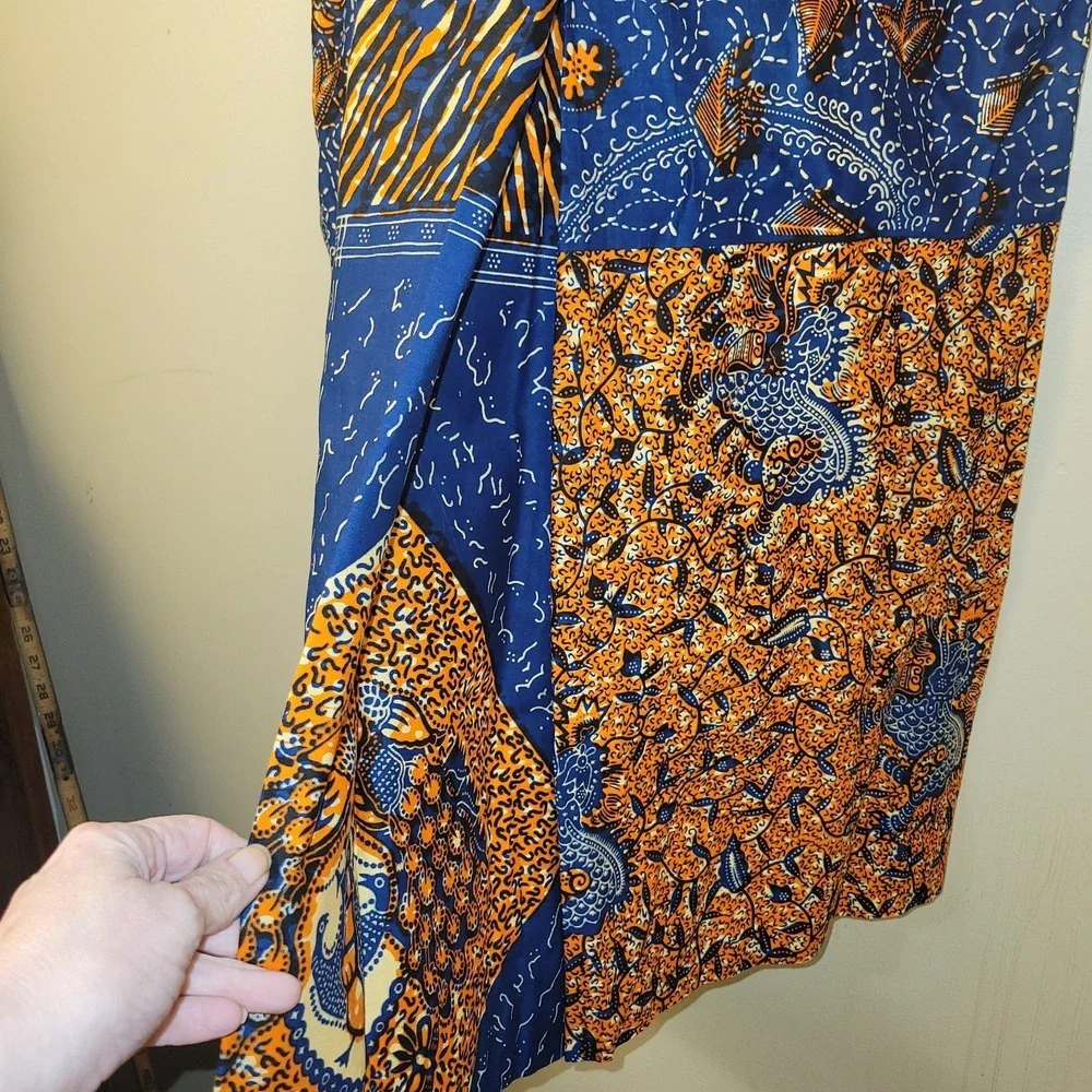 Handmade African Print Maxi Skirt Blue Orange Patchwork Boho Festival Elastic...